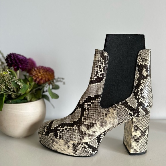 Acne Snakeskin Pattern Heeled Boots - Black and White - Picture 5 of 8
